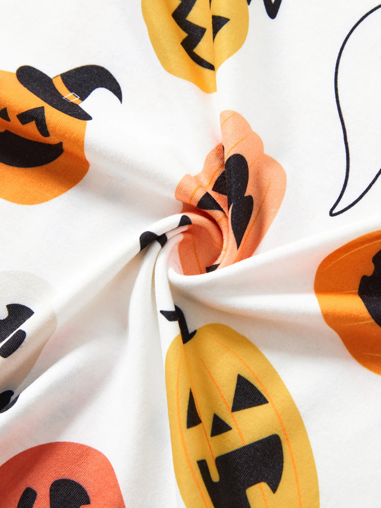 Pyjama assorti pour toute la famille, imprimé citrouille et fantôme, blanc, pour Halloween