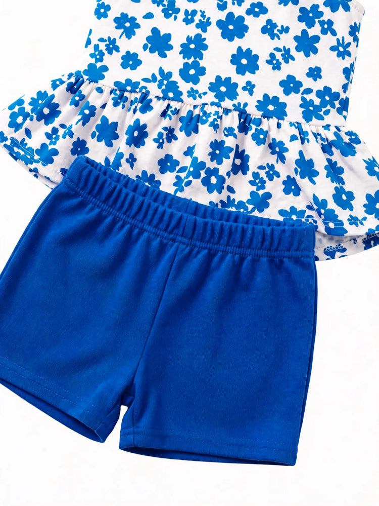 Fresh Market Baby Girl Floral Ruffle Top & Shorts Set Deep Blue