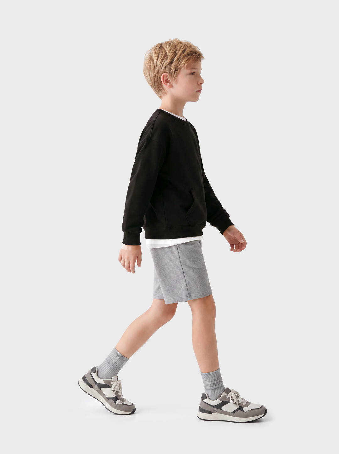 Sweat-shirt col rond unisexe pour bébé et enfant, noir