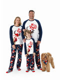 Pyjama de Noël familial à motif renne, manches raglan, grands motifs, avec chaussettes de Noël, bleu foncé/blanc/rouge