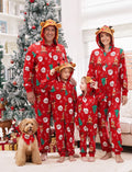 Christmas Family Pajamas Sets 3D Reindeer Hooded Allover Print Onesies Pajamas Red-2