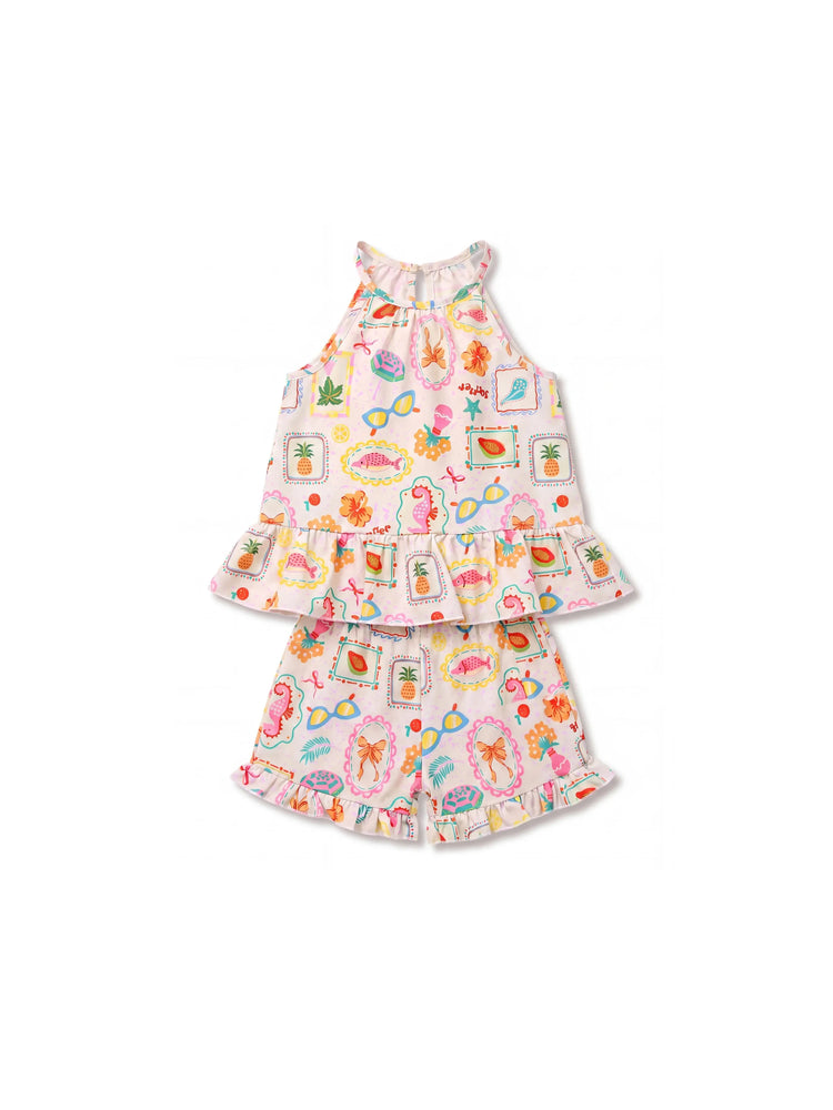 Ocean Vibes Toddler Girl Tropical Ruffle Top & Shorts Set Light Pink