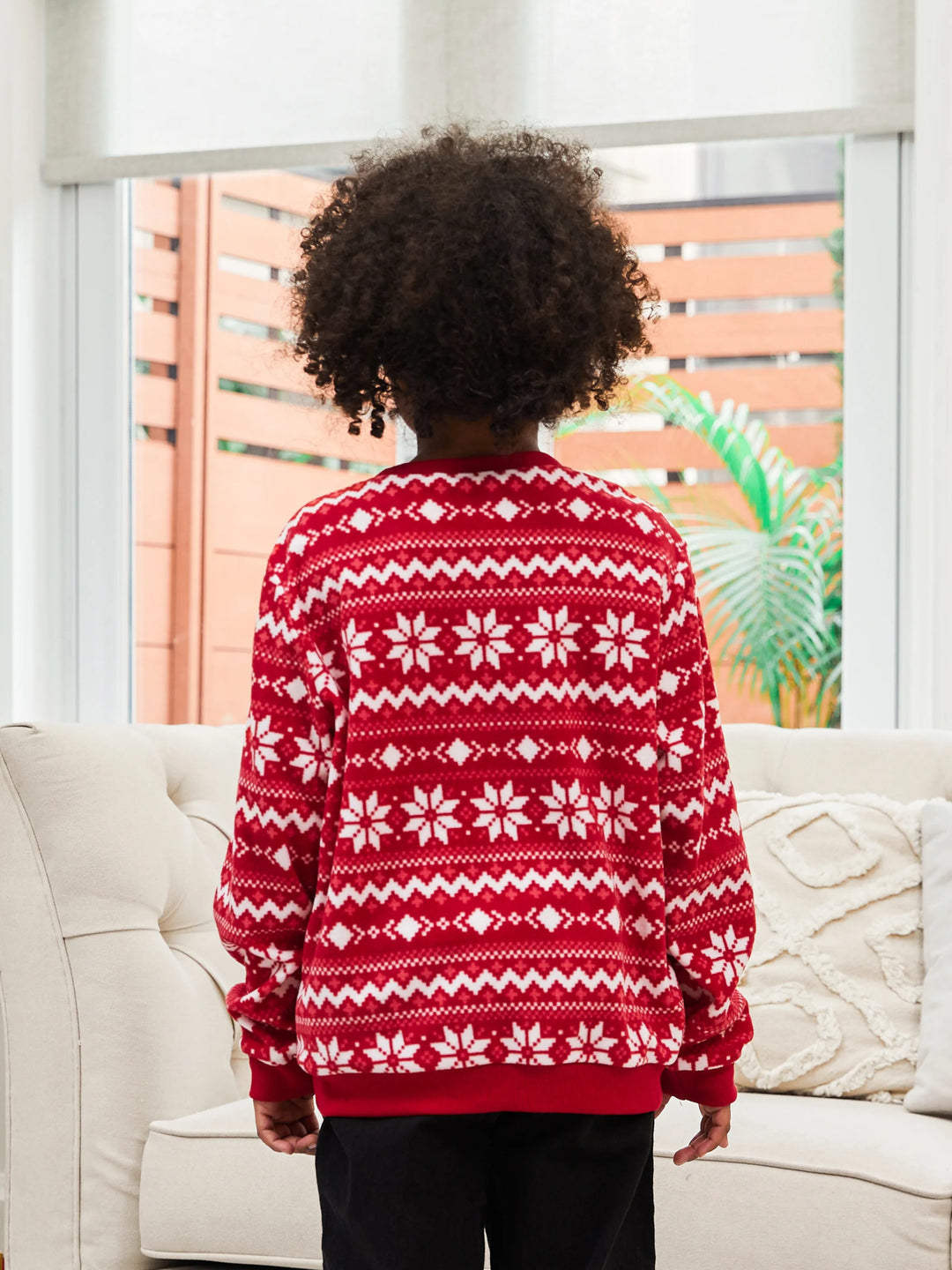 Sudadera de cuello redondo de felpa con estampado de copos de nieve de Disney Mickey y sus amigos para Navidad, color rojo