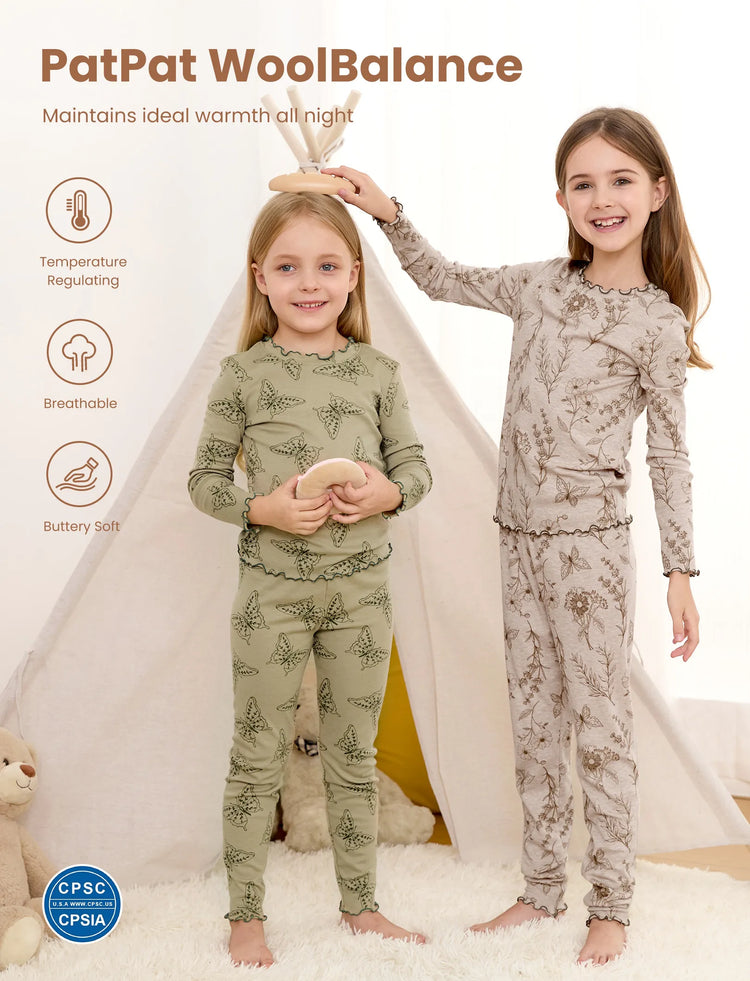 Pijama de 2 piezas para niños pequeños/niños con suave mezcla de lana y tencel lyocell (ajuste ceñido) color albaricoque