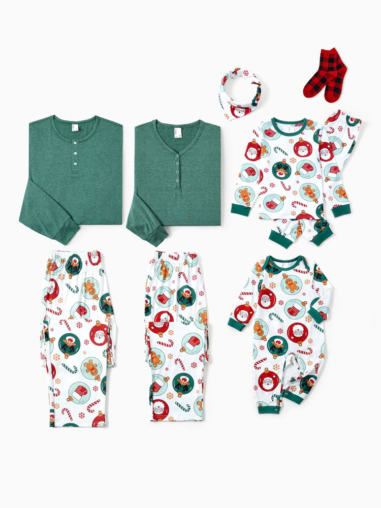 Ensemble pyjama de Noël assorti pour toute la famille, motif renne et père Noël, avec chaussettes de Noël vertes
