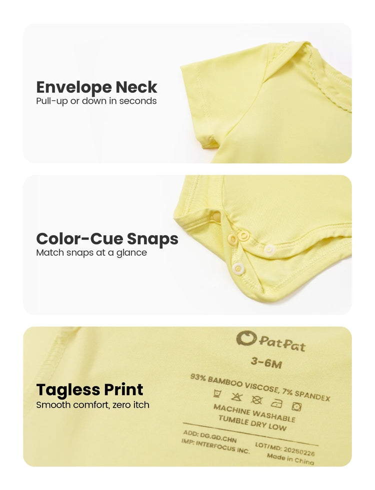 Bamboo Baby Boy/Girl 2-Pack Solid&Printed Rompers Set Yellow