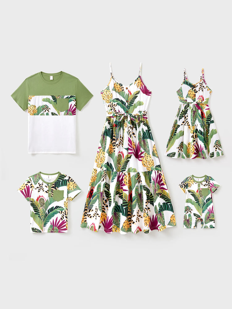 Vestido de playa camisola familiar con estampado floral tropical multicolor para fotos de vacaciones