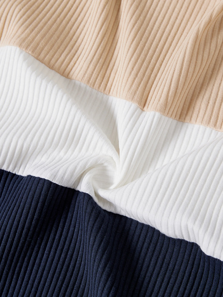 Family Matching Color-Block Knit Long-Sleeved Dresses And Tops Sets Multi-color