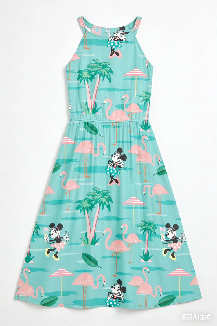 Disney Mickey and Friends Mommy and Me Minnie Mouse Halter Design Dress Mint Green