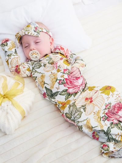 Bamboo infant sleeping gown with matching headband