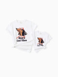 Mommy and Me Dachshund Graphic Tees "Mom's Cool Vibes" Matching Cotton Doggy Print T-Shirt White