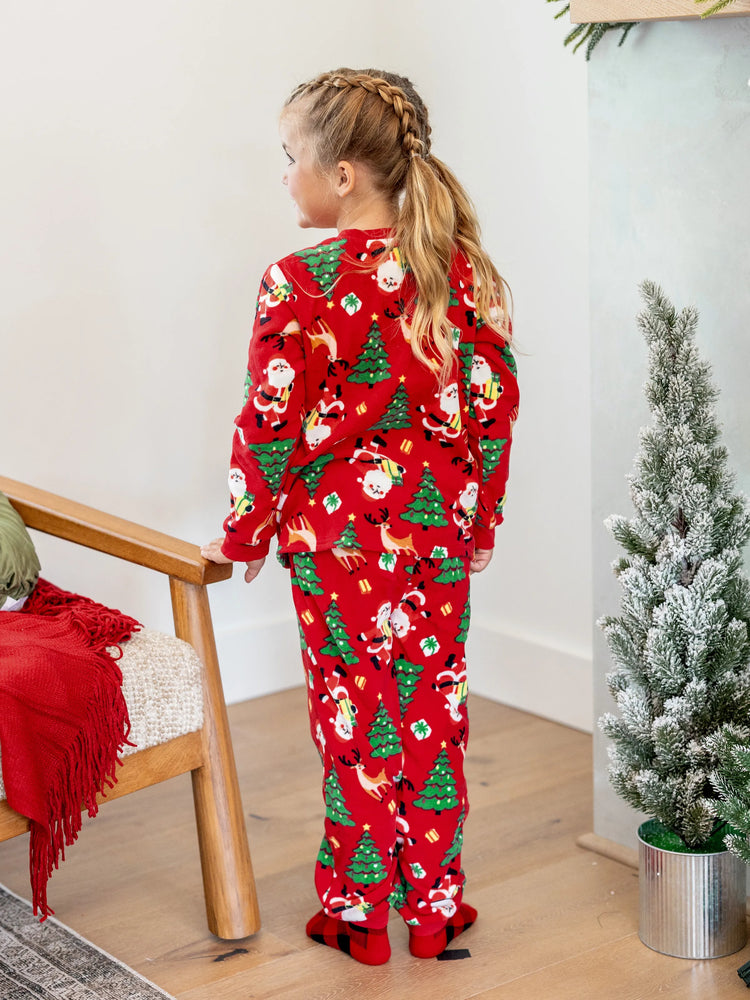 Weihnachten Passendes Familienpyjama-Set Weihnachtsmann und Weihnachtsbaum Print Rot PJS mit Weihnachtssocken rot