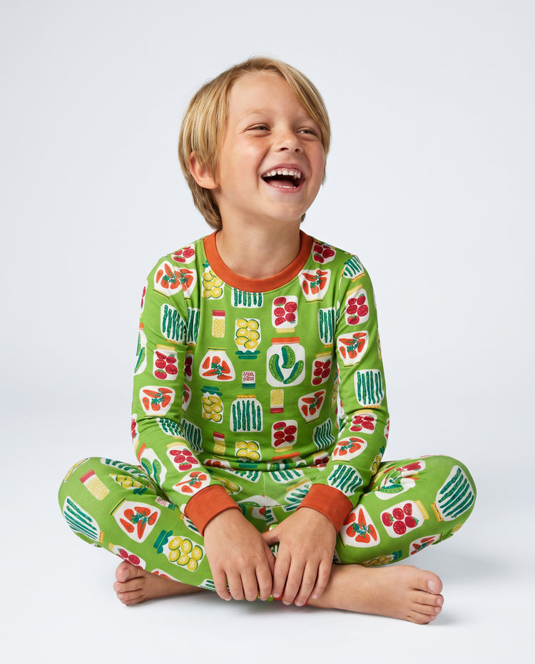 Weihnachts-/Halloween-Pyjama 2-teiliges Bambus-Schlafanzug-Set mit kindlichem Print für Kleinkinder / Mädchen (eng anliegend) Grün