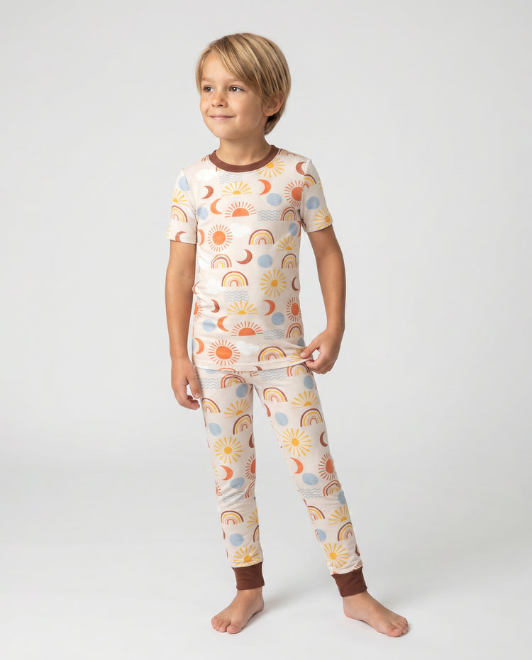 Toddler / Kids Christmas / Halloween Pajamas 3-Piece Bamboo Pajama Set 2-in-1 Look for 4 Seasons (Snug-Fitting) Apricot