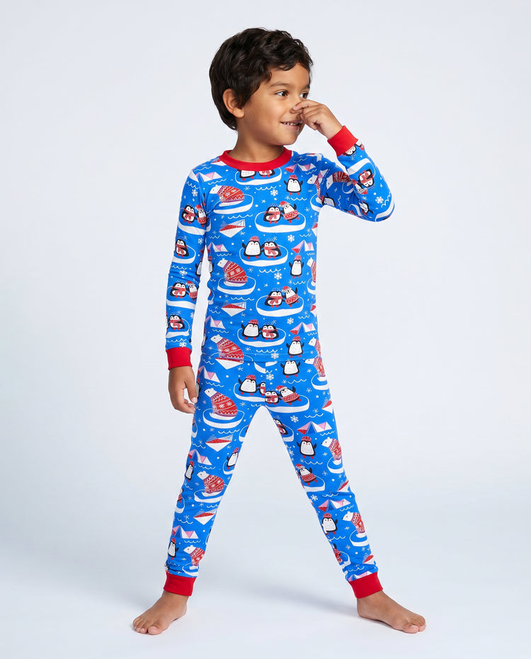 Christmas / Halloween Pajamas 2-piece Bamboo Pajamas Set With Playful Print for Toddler / Kids ( Snug-Fitting) Light Blue