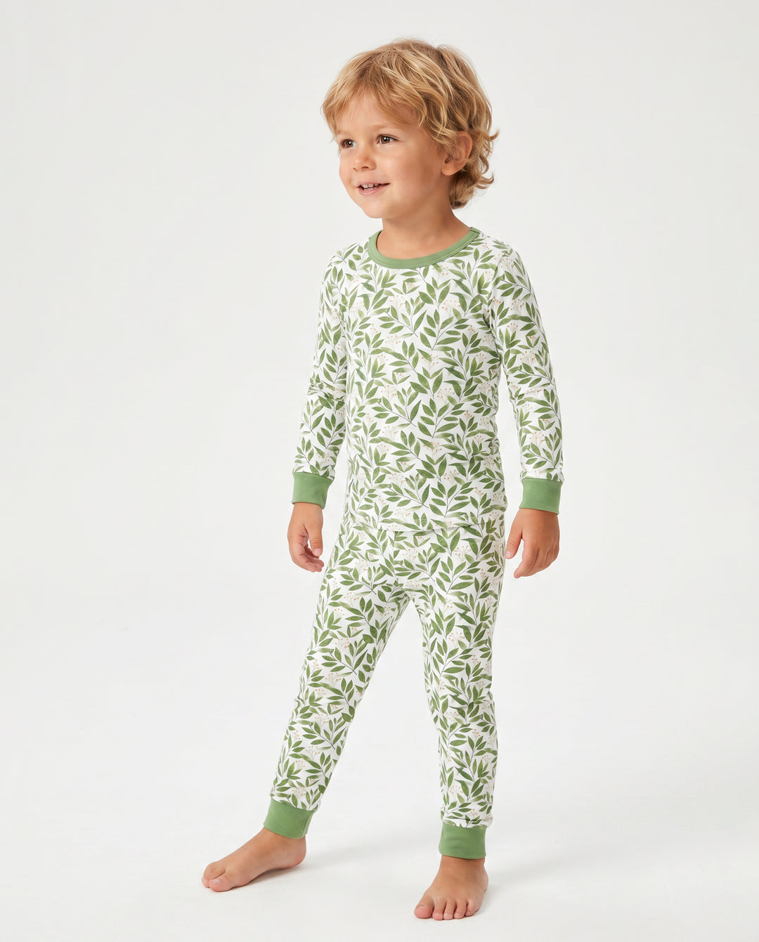 Weihnachten / Halloween Pyjama 2-teiliges Bambus-Pyjama-Set mit kindlichem Druck für Baby / Kleinkind (eng anliegend) grün
