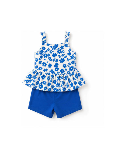 Fresh Market Baby Girl Floral Ruffle Top & Shorts Set Deep Blue