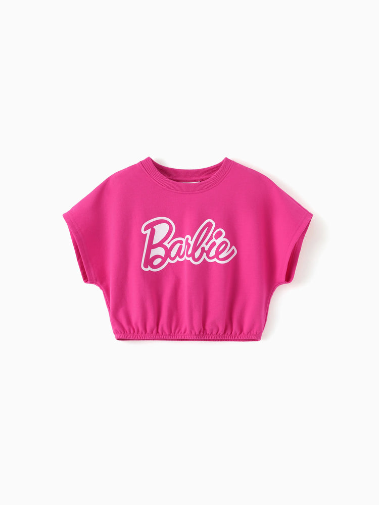 Barbie Mommy and Me 2pcs Batwing Sleeve Crop Top and Shorts Sets Hot Pink