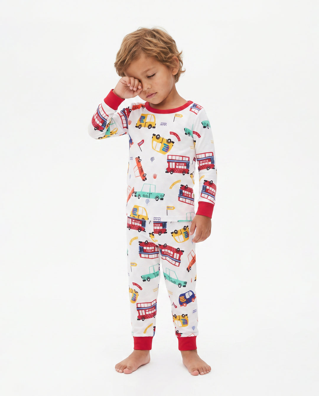 Pyjama 2 pièces en bambou pour bébé/enfant, imprimé animal, coupe ajustée, rouge
