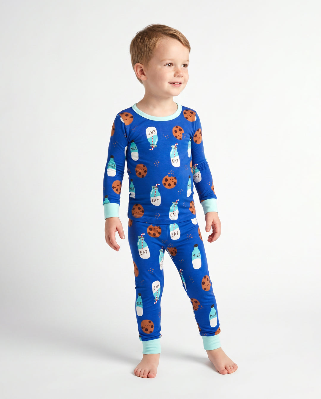 Pyjama 2 pièces en bambou pour bébé/enfant, imprimé animal, coupe ajustée, bleu