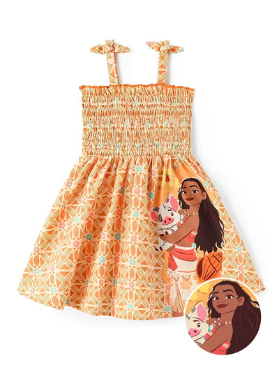 Robe à smocks Moana pour petite fille, princesse Disney, orange