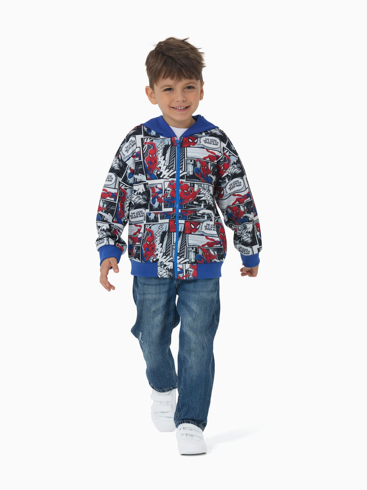 Marvel Toddler/Kids Boy Spider-Man Zipper Kangaroo Pocket hooded Jacket Blue