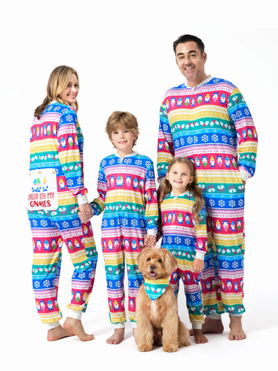 Ensemble pyjama de Noël assorti pour toute la famille, pyjama rayé avec motif gnome de Noël et chaussettes de Noël multicolores