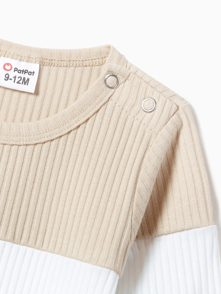 Family Matching Color-Block Knit Long-Sleeved Dresses And Tops Sets Multi-color