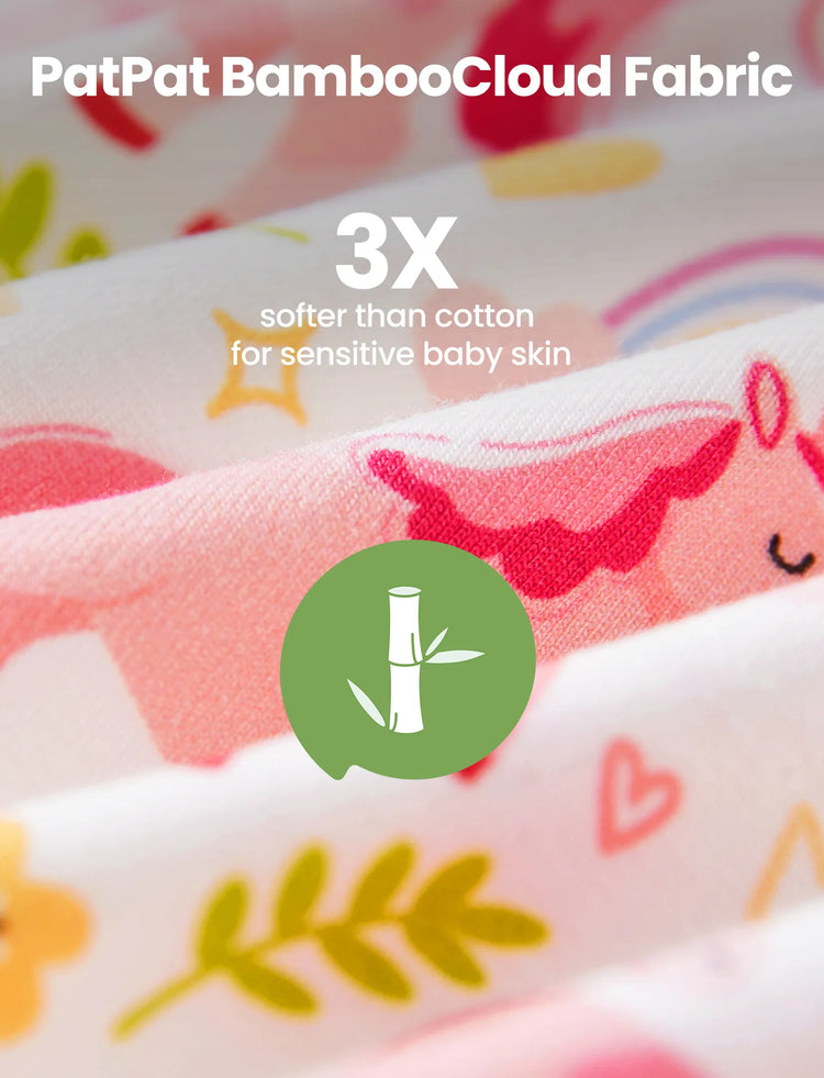 Bamboo Baby Boy/Girl Animal Printed 2-Way Zipper Anti Slip Long-sleeve Footie with Hairband Pink