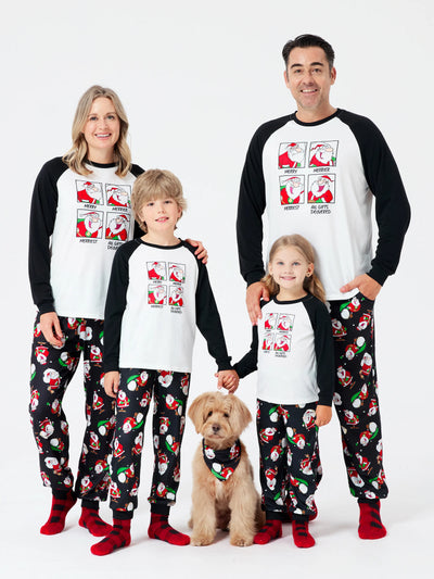 Ensemble pyjama de Noël assorti pour toute la famille, imprimé Père Noël, noir et blanc, avec chaussettes de Noël noires