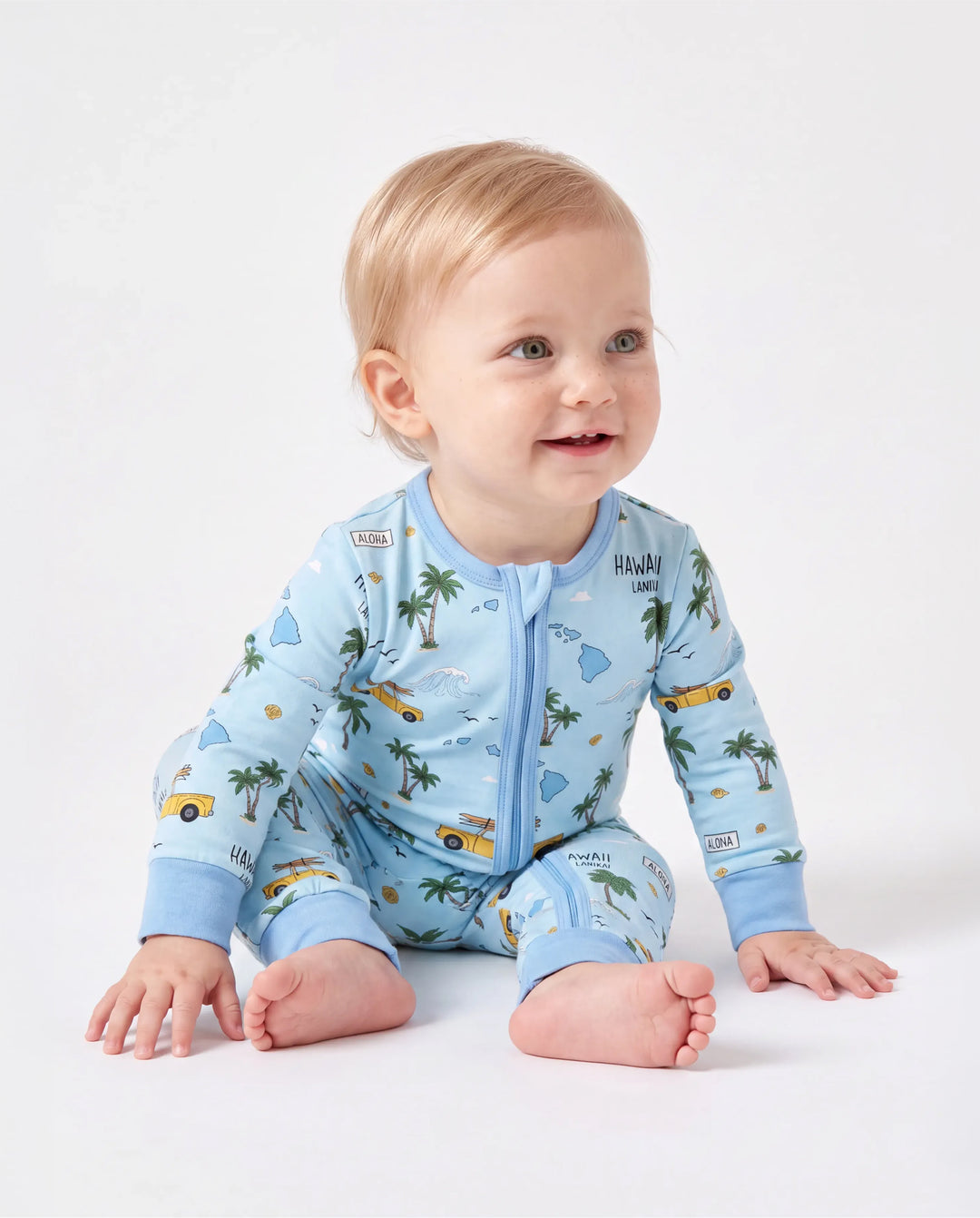 Bamboo Baby Neutral 1 Stück Cartoon-Mischung Eng anliegender Reißverschluss Fußloser Schlafanzug Blau