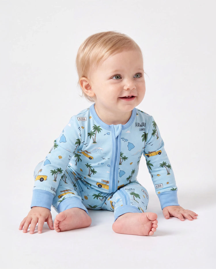 Bamboo Baby Neutral 1 Stück Cartoon-Mischung Eng anliegender Reißverschluss Fußloser Schlafanzug Blau