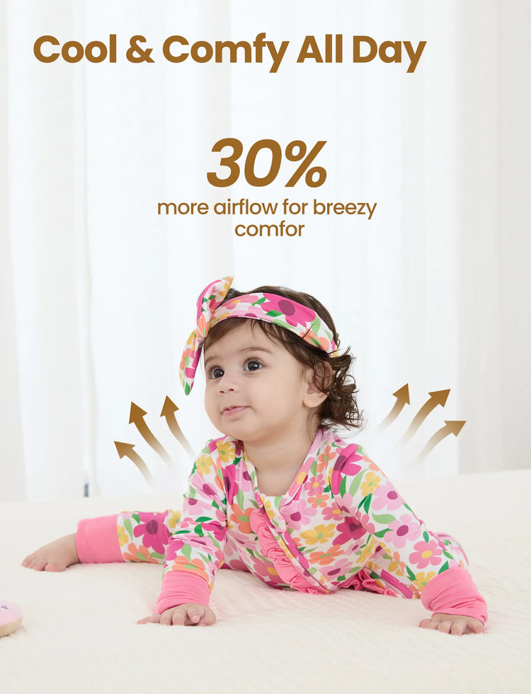 Bamboo Baby Boy/Girl Animal Printed 2-Way Zipper Anti Slip Long-sleeve Footie with Hairband Dark Pink