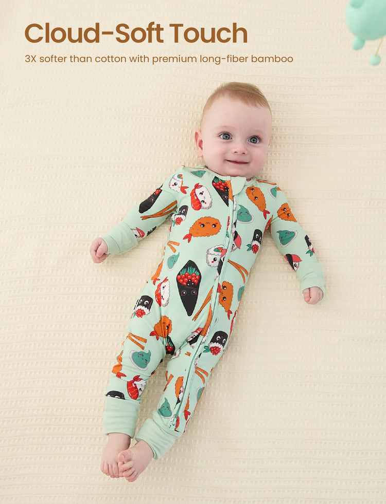 Pyjama en bambou pour bébé/fille avec imprimé enfantin (ajusté) vert clair