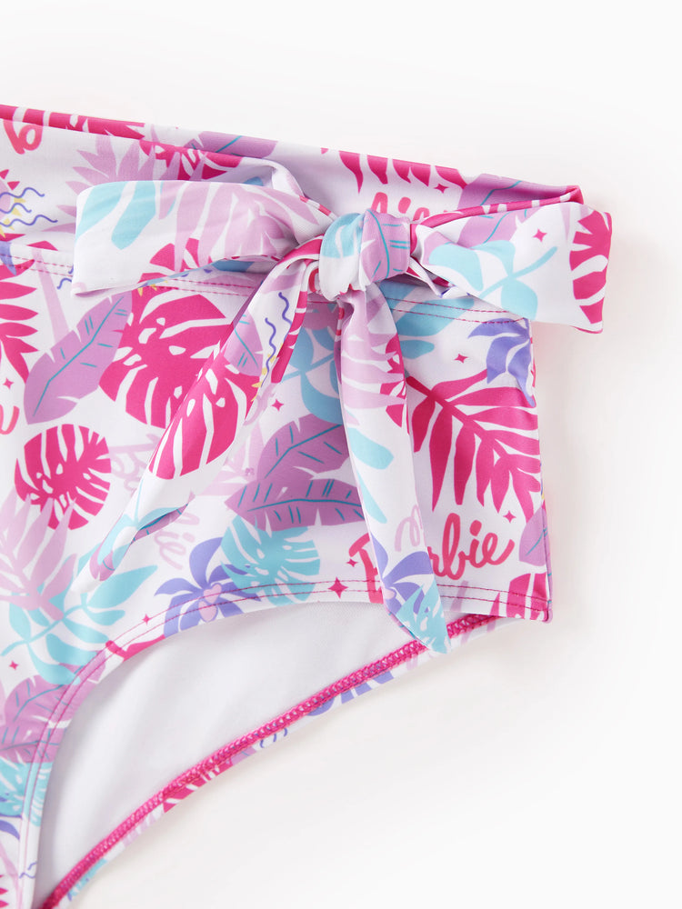 Barbie Mommy & Me Girls Ruffled Tropical Floral Print Swimsuit Hot Pink