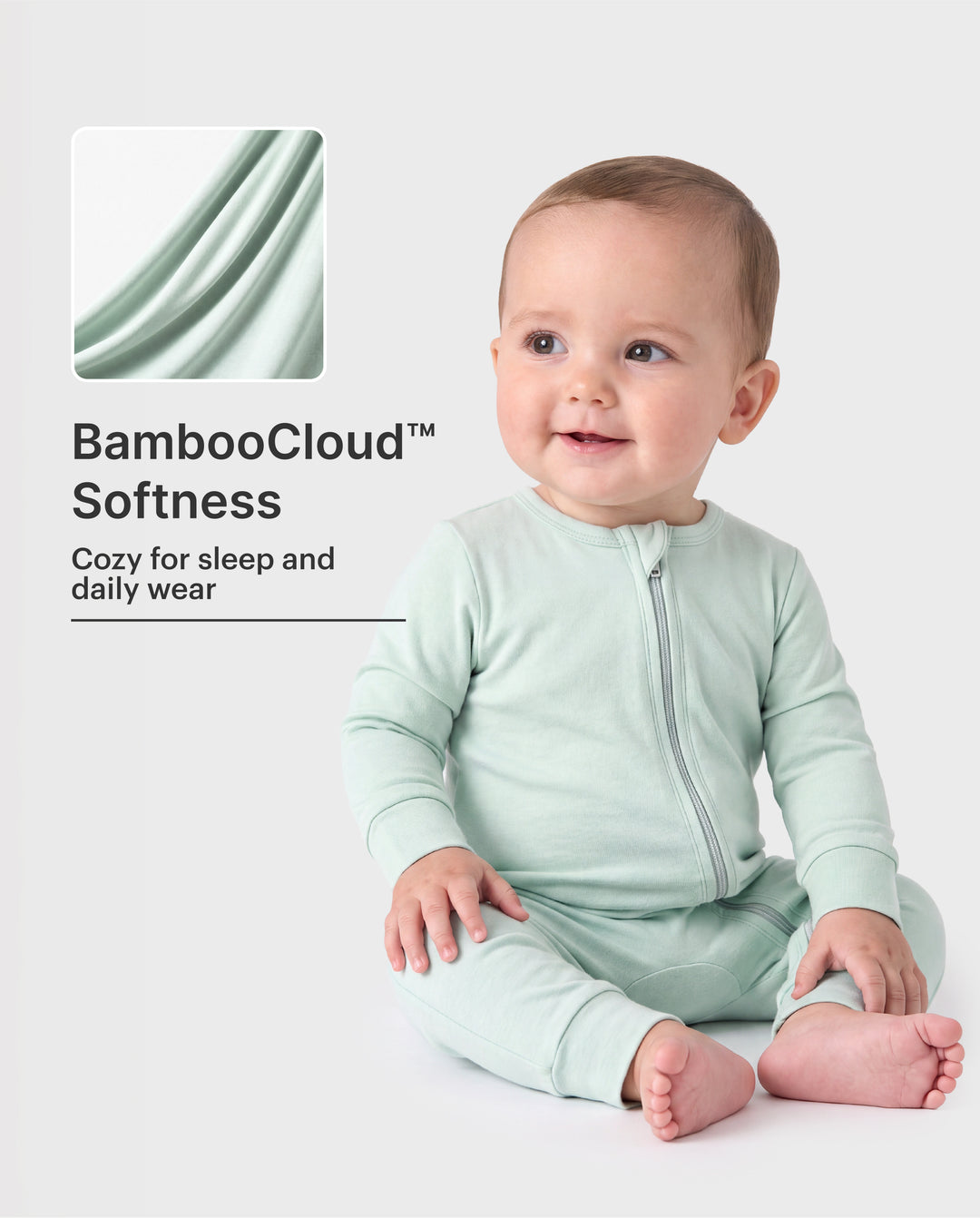 Bambú: Pijama con cremallera para bebé, color verde pálido