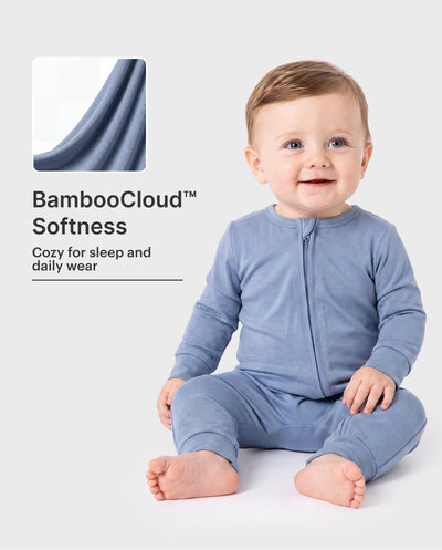 Bambú: Pijama con cremallera para bebé, color gris azulado