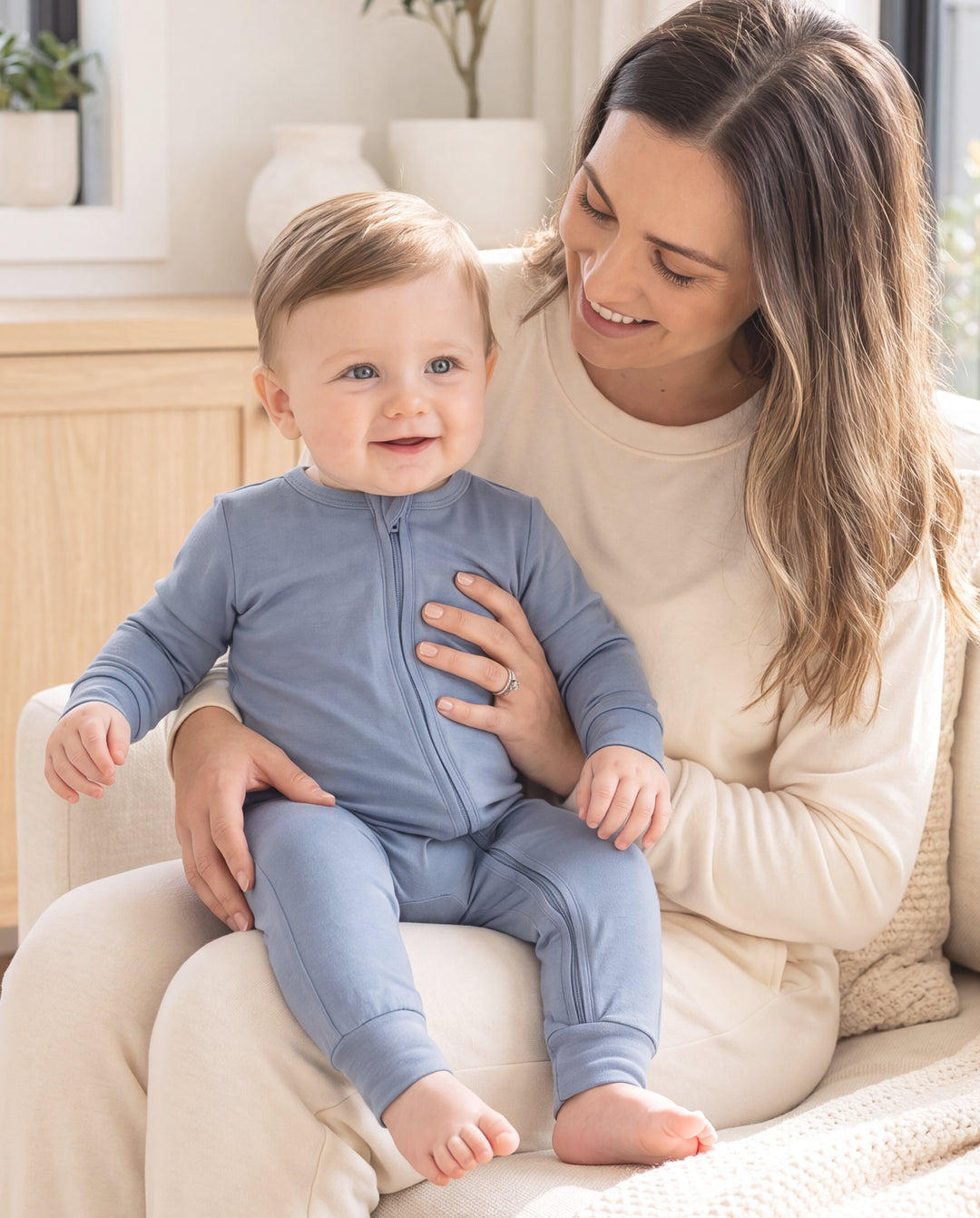 Bambou – Pyjama zippé pour bébé, couleur gris bleuté