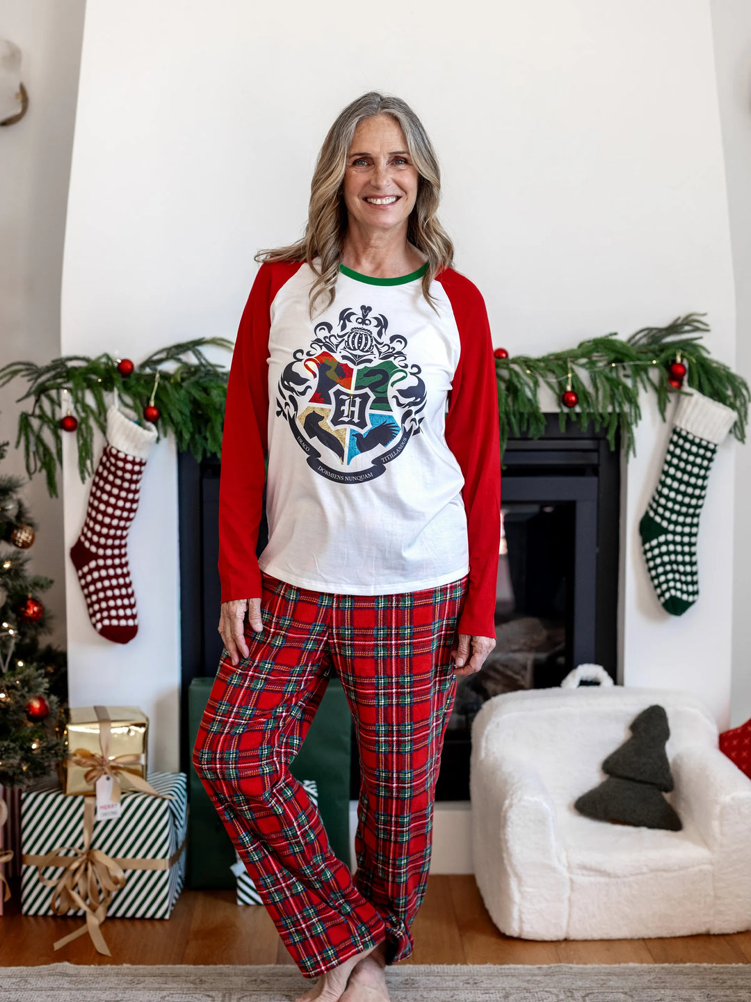Harry Potter Christmas Family Matching Fleece Pajamas Set with Christmas Socks Red