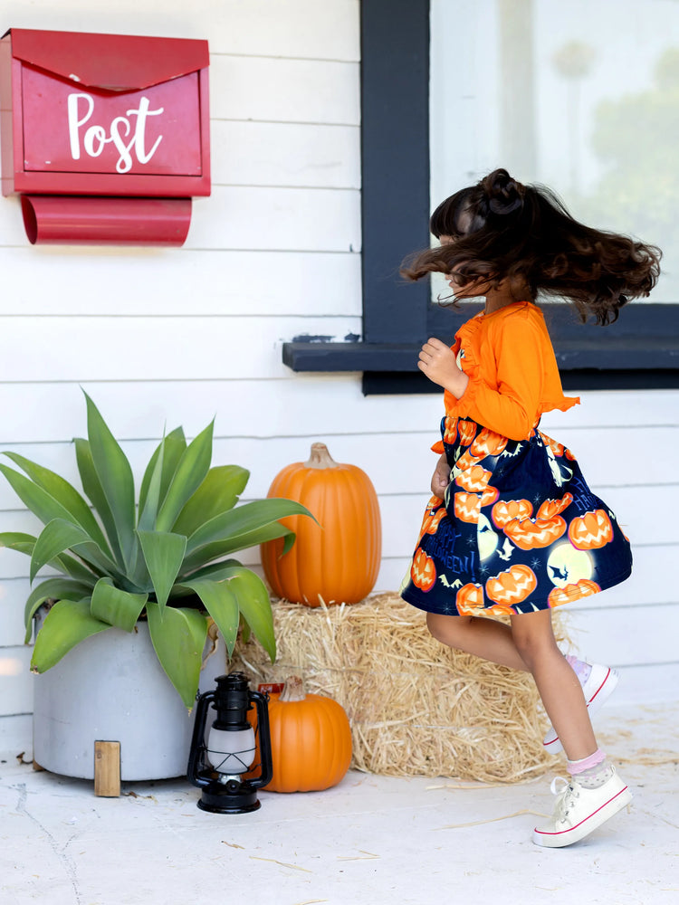 Ensemble 2 pièces pour petite fille, robe sans manches et cardigan à volants, imprimé citrouille, motif Halloween, orange
