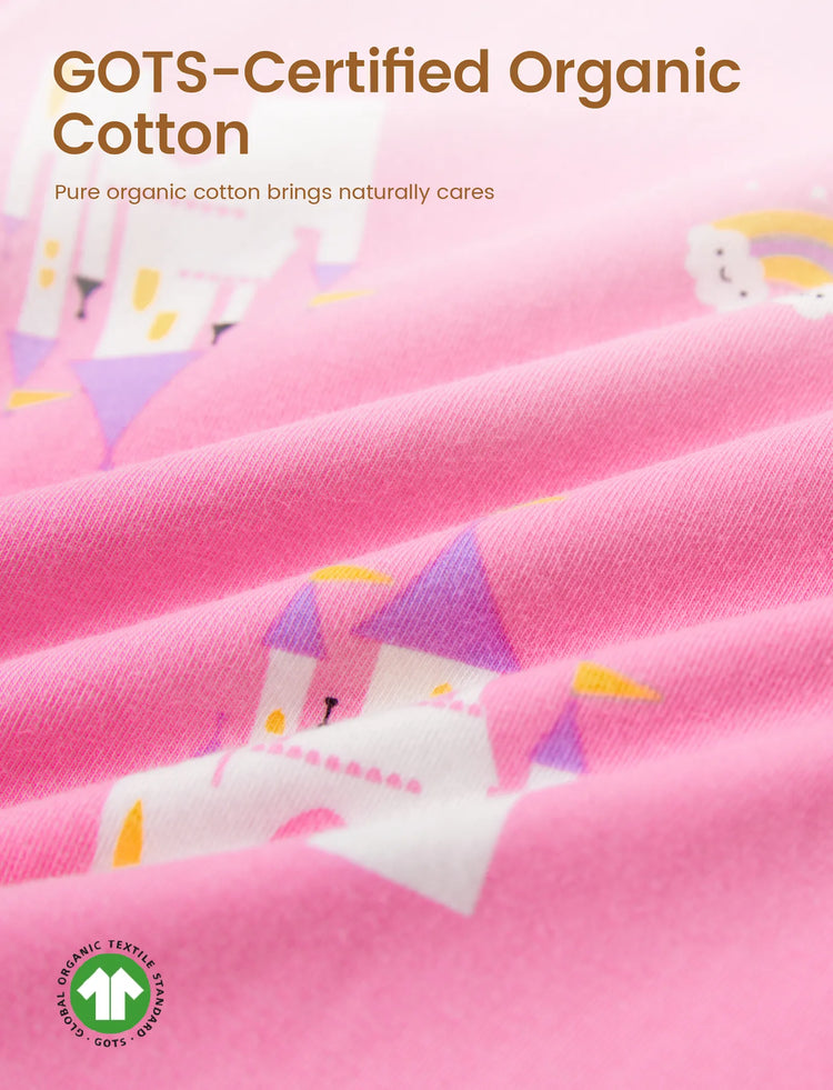 Kleinkind / Kinder 4-teiliger Pyjama aus Bio-Baumwolle 4-in-1 eng anliegendes Pajama-Set für Mädchen rosa