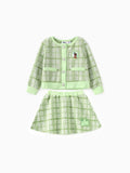 Disney Prinzessin Kleinkind Mädchen Arielle / Tiana / Cinderella 2 Stück Preppy Plaid Tweed Strickjacke mit Rock Set grün