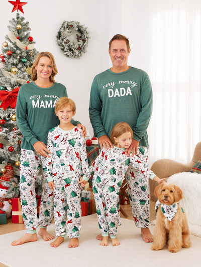 Ensemble pyjama de Noël à manches longues et pantalon assortis pour toute la famille, haut vert très joyeux, motifs variés et chaussettes de Noël (M, printemps, vert)