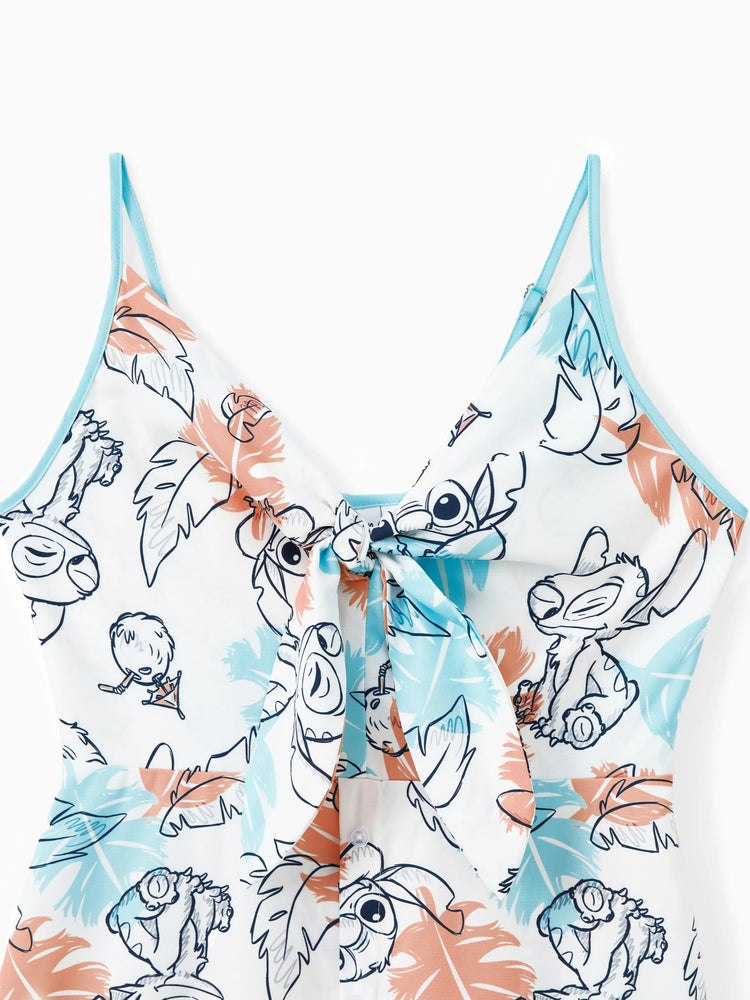 Ensemble assorti Disney Stitch Family, t-shirt et robe sans manches à imprimé dégradé de fleurs tropicales, multicolore