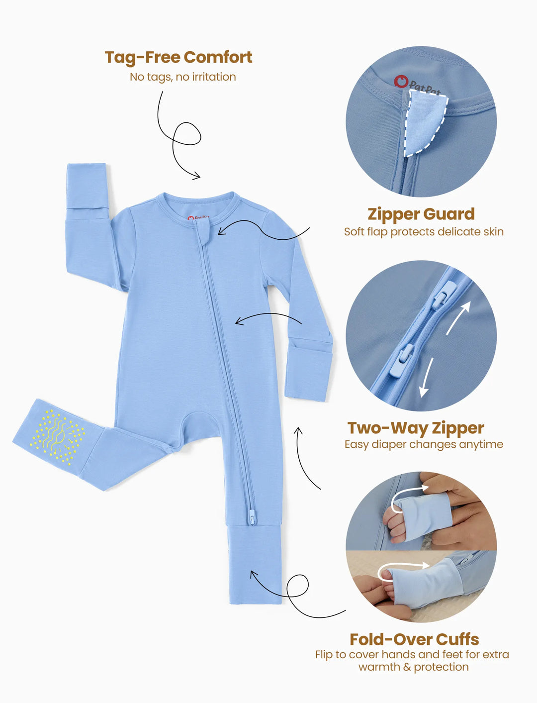 Bamboo Baby Boy/Girl 2-Pack Solid&Bee Printed 2-Way Zipper Anti Slip Footie Blue