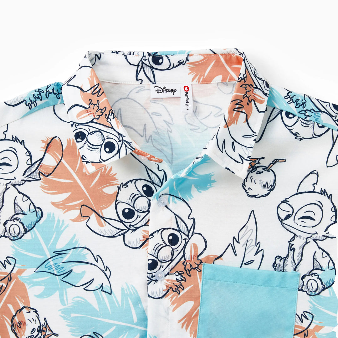 Disney Stitch Family Matching Tropical Flower Gradient Print T-shirt/Sleevelss Dress Multicolor