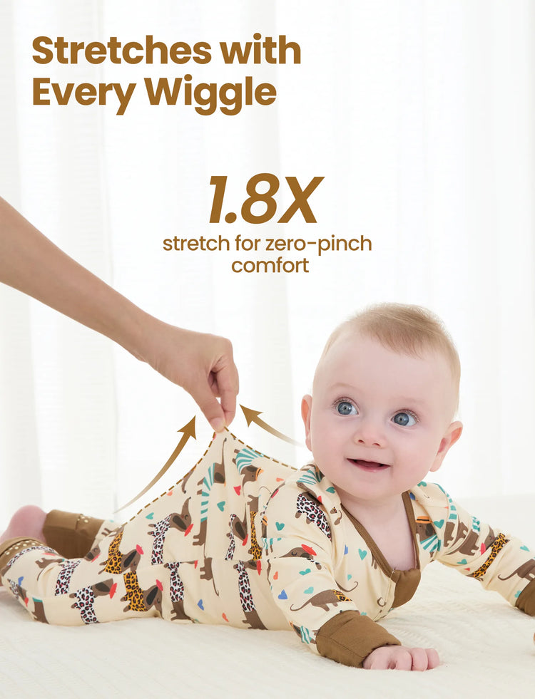 Bamboo Baby Boy/Girl 2-Pack Solid&Bee Printed 2-Way Zipper Anti Slip Footie Coffee