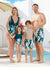 Family Matching Plant Print Ruffle Trim Spliced One-piece Swimsuit or Swim Trunks Green