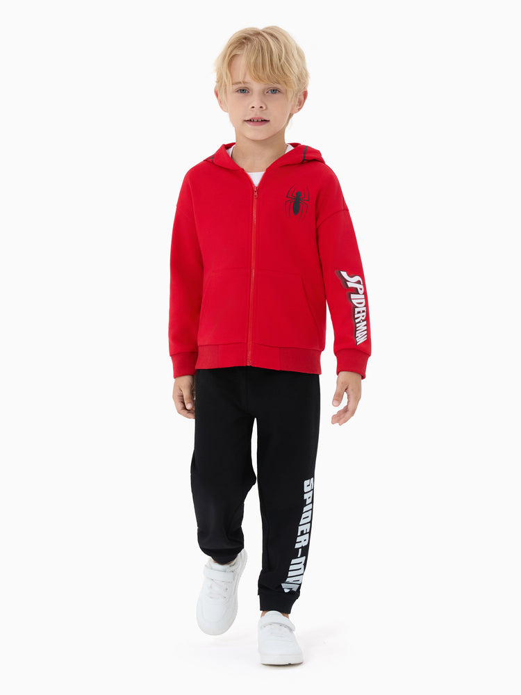 Marvel Toddler/Kids Boy Spider-Man Mask Pattern Zipper Kangaroo Pocket hooded Jacket Red