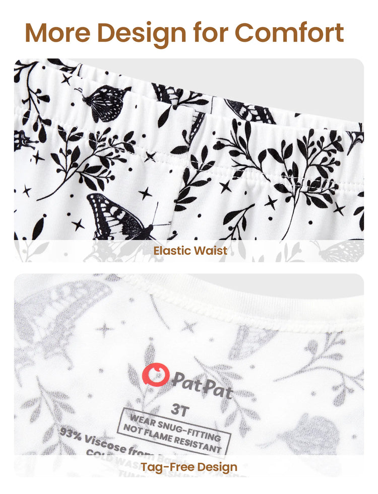 Pyjama de Noël/Halloween 2 pièces en bambou avec imprimé enfantin pour bébé/enfant (coupe ajustée) blanc